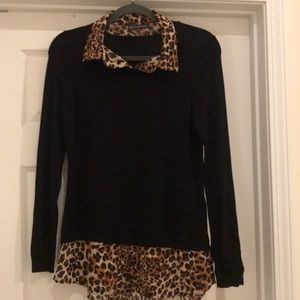 Black and cheetah dress shirt/sweater combo